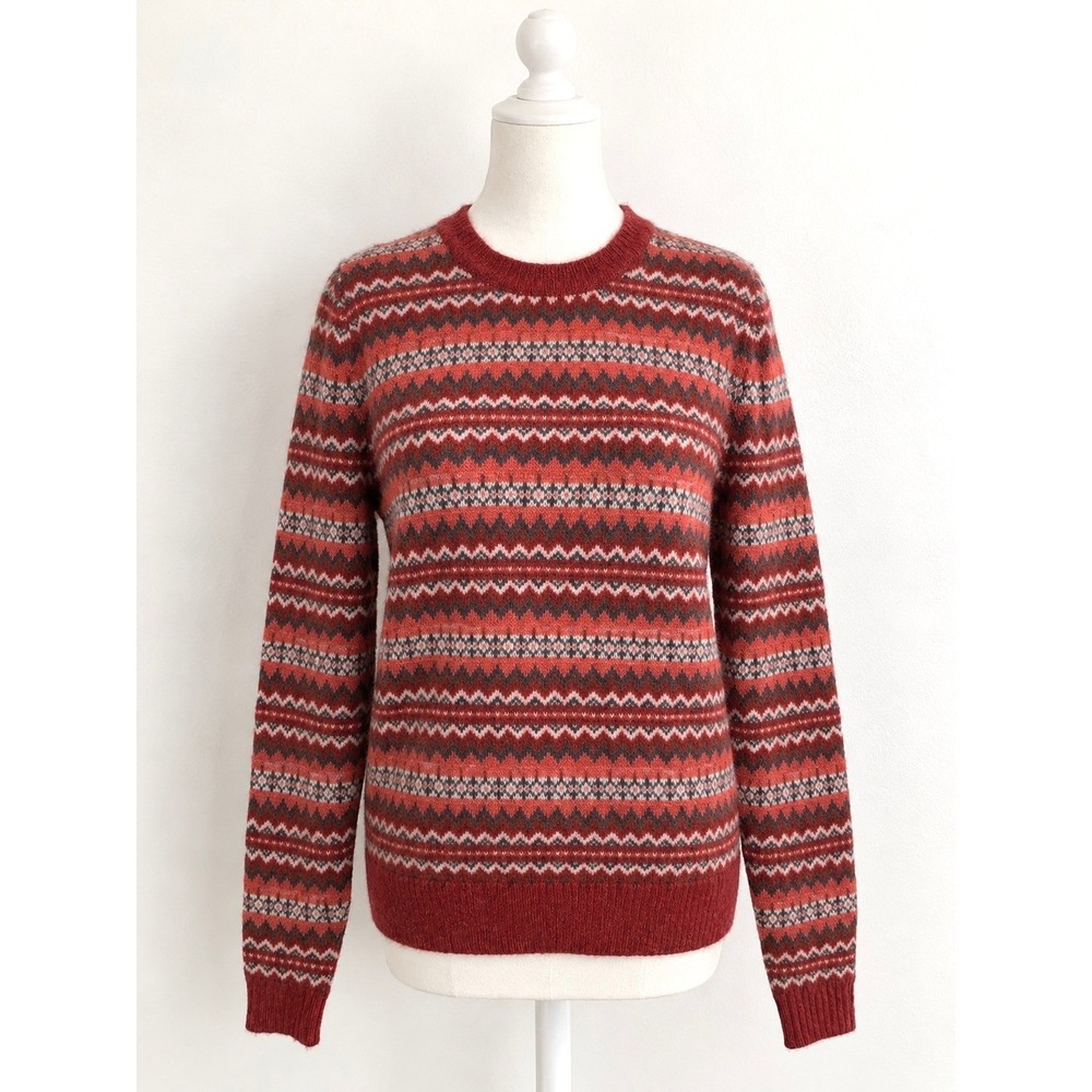 Ann Taylor Loft NWT Red Fair Isle Lightweight Crewneck Sweater XS Layer Preppy